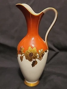 Waldershof Handmade Pitcher Vase 22K Gold Bavaria Germany Floral 8 Inch TALL - Picture 1 of 8