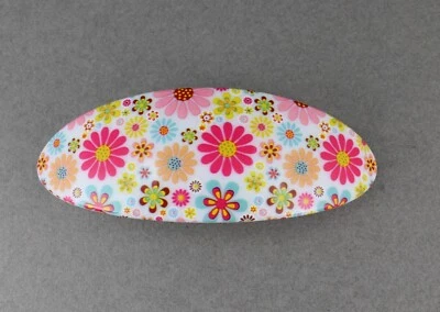 Pink White floral barrette oval plastic curved hair clip 3.25" long daisy flower - Image 1 of 4