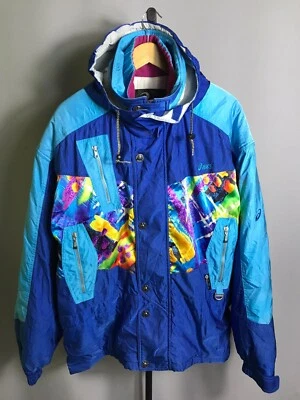 VTG 80'S ASICS SKI WEAR ABSTRACT JACKET MEN JAPAN BLUE Sz XL - Image 1 of 4