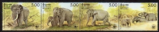 Sri Lanka 1986 #803 WWF Elephants strip MNH - Image 1 of 1