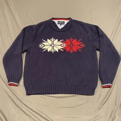 XXL TOMMY HILFIGER Vintage Cotton Wool Snowflake Holiday Christmas Sweater Men's - Image 1 of 4