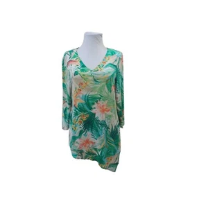 Chicos mehrfarbiges Shirt Top mit tropischem Blumenmuster und asymmetrischem Saum Gr. 3 - Bild 1 von 4
