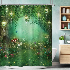 Riyidecor Fantasy Green Shower Curtain 60Wx72H Inch Nature Fairy Tree Garden Tal - Picture 1 of 1