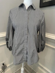 Vision 155 Black White Striped Fitted Button Up Size 6 - Picture 1 of 8