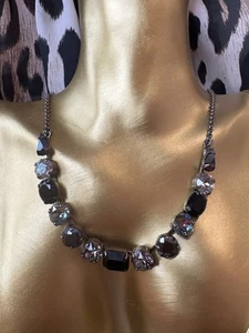 Sorrelli Tansy Half Line Black Onyx Swarovski Silver Gray Tennis Necklace $150 - Picture 1 of 8