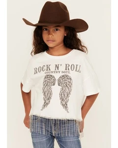 La La Land Girls' Rock and Roll Short Sleeve Fringe Graphic Tee - A2255R174TD - Picture 1 of 4