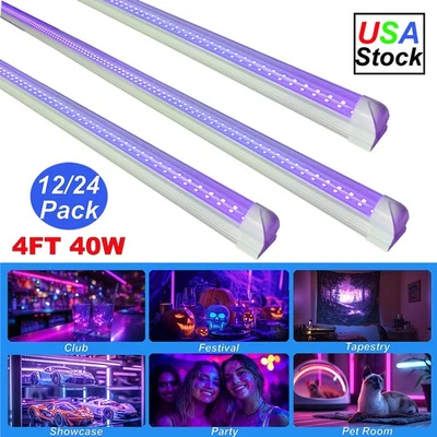 Barra de luz negra LED UV Stock de EE. UU. 4 PIES 40 W T8 accesorios vinculables DJ fiesta club escenario Foto 1 de 4