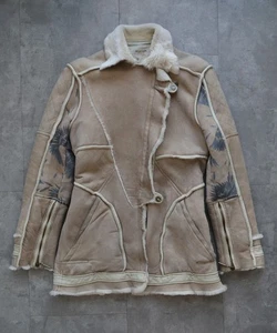 Vintage ROBERTO CAVALLI Lederjacke Lammfellmantel Kapuze Gürtel Wolle Fell Beige - Bild 1 von 14