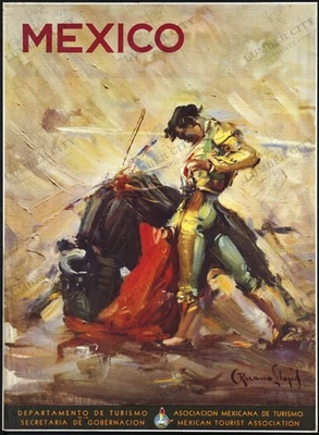 Póster de viaje taurino México 1944 Ruano Llopis impresión de arte de pared vintage Foto 1 de 4