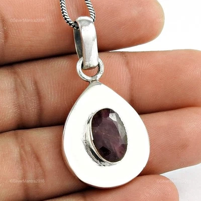 Rubino Pietra 925 Argento Sterling Trendy Lunetta Radice Chakra Natale Ciondolo - Immagine 1 di 4