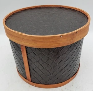 VINTAGE BARREL Wood With Faux Leather Barrel Box Storage - Picture 1 of 10
