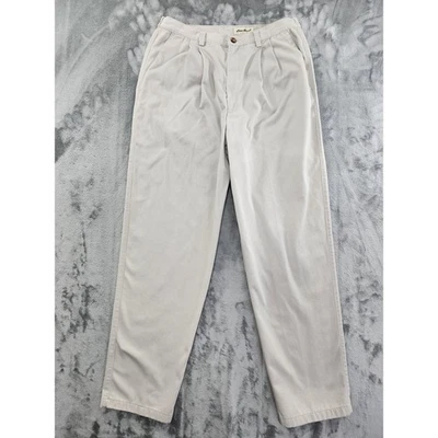 Vintage 90s Eddie Bauer High Rise Pleated Chino Pants Size 14 Khaki Tan Cotton - Image 1 of 4