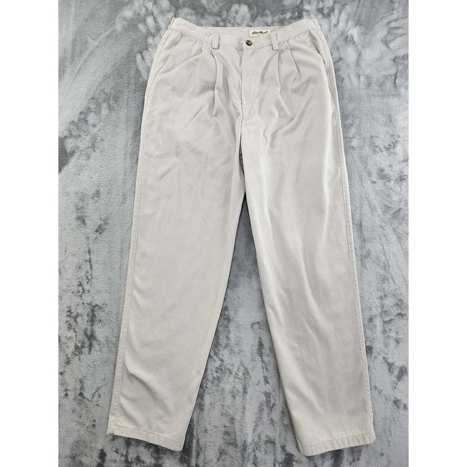 Pantalones chinos plisados de tiro alto Eddie Bauer vintage años 90 talla 14 algodón caqui tostado Foto 1 de 4