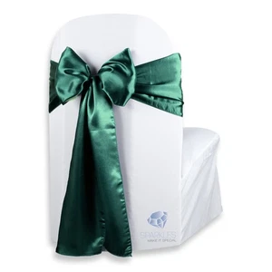 10 piezas Funda Silla Satinada Marco Lazo 108"x8" - Verde Cazador - Boda Fiesta ds - Imagen 1 de 5
