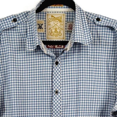 SOVEREIGN CODE Plaid Button Down Shirt Large Men's Blue White Long Sleeve Woven - Image 1 of 4