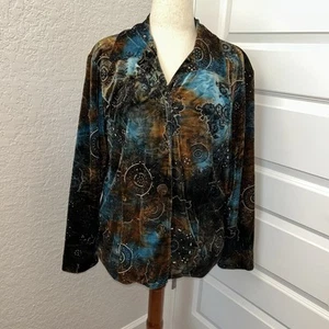 Abrigo Chaqueta Chicos Vintage Chico’s Terciopelo Estampado Ombre Metálico Botón Frontal - Imagen 1 de 11