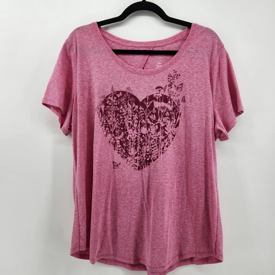 Футболка St John's Bay Active Petite XXL с розовым цветочным узором в виде сердца повседневная удобная - Изображение 1 из 4