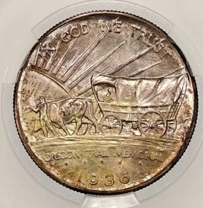 1936-S Oregon Trail Silver Commemorative Half Dollar CAC MS-66 -  Witter Brick - Picture 1 of 4
