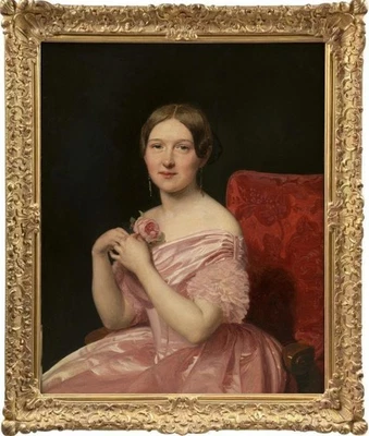 Antiguo arte maestro hecho a mano pintura al óleo antigua retrato niña mujeres sobre lienzo Foto 1 de 2