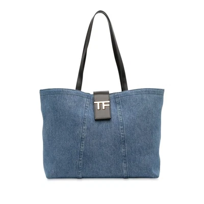 Bolso de Mano Auténtico Tom Ford Pequeño TF Azul Denim Tela Foto 1 de 4