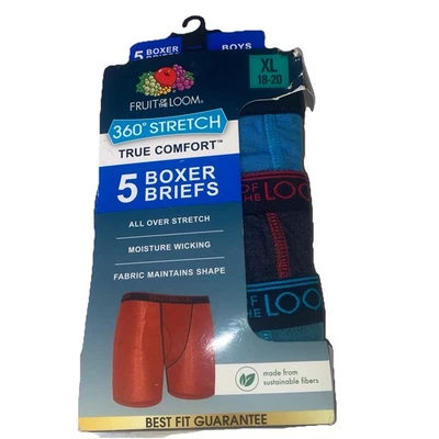 Paquete de 5 calzoncillos boxer Fruit of the Loom niños XL 18-20 360 ropa interior elástica Foto 1 de 4