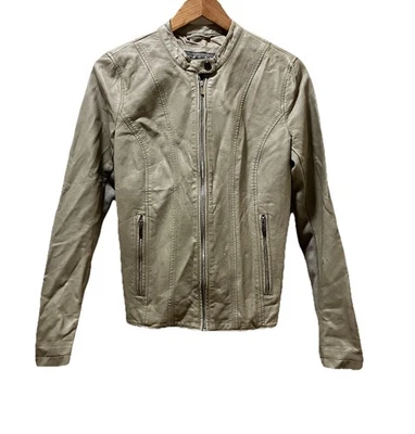 Kenneth Cole Reaction 女式仿皮摩托车夹克 - 中号 - 棕褐色面霜 — 第 1/4 张图片