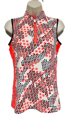 Top de golf TAIL etiqueta blanca XS sin mangas blanco rosa negro lunares 1/4 cremallera logotipo Foto 1 de 4