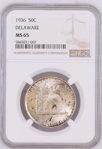 Medio dólar conmemorativo de Delaware 1936 NGC MS-65 - Imagen 1 de 2