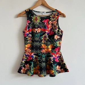 y2k Valleygirl Tropical Print Peplum Tank Top Colourful Summer Hawaiian - Picture 1 of 12
