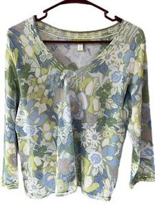 Sigrid Olsen Women’s Medium Silk Blend 3/4 Sleeve Floral V-neck Sweater Vintage - Picture 1 of 6