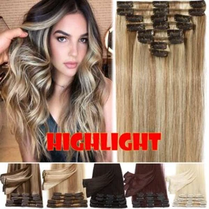Clearance 8PCS Clip In Full Head 100% Remy Real Human Hair Extension Balayage US - Picture 1 of 74