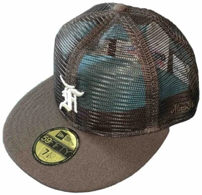Fear of God x New Era 59Fifty Fitted Brown Baseball Hat 7 1/4 Mesh Essentials - Image 1 of 4