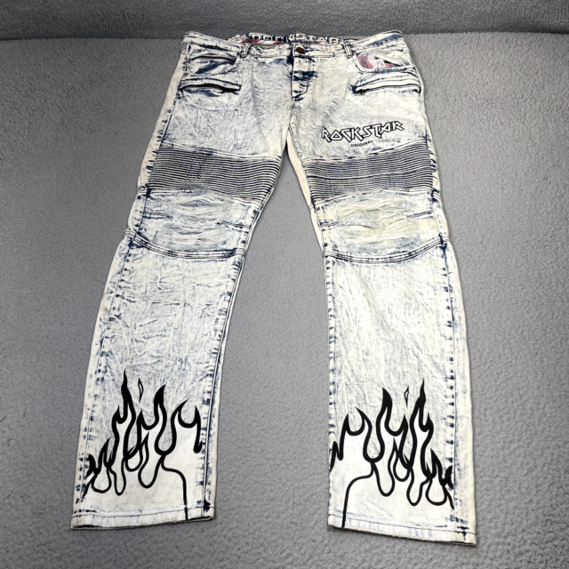 ROCKSTAR Jeans Mens Size 40 Graffiti Urban Biker Rocker Paint Spatter  Button Fly