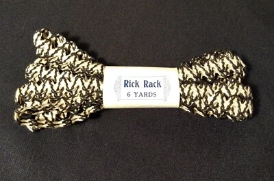 Vtg 1960s BLACK WHITE cotton rick rack trim crafts sewing costume millinery NOS  - Image 1 of 3