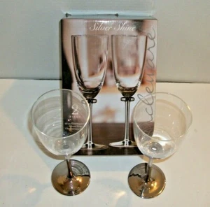 Juego de copas de vino Circleware de 14 oz con tallo de plata galvanizada - Imagen 1 de 3
