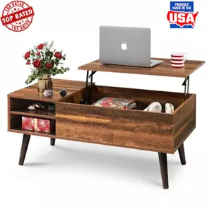 Wood Lift Top Coffee Table Hidden Compartment Rustic Oak Surface 16.93"H New - Picture 1 of 7