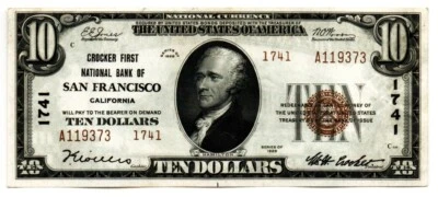 San Francisco, CA - $10 1929 Ty. 2 Crocker First National Bank Ch. # 1741. Ch CU - Image 1 of 2