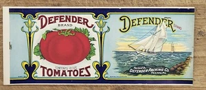 ADVERTISING Label Can Defender Tomatoes Trappe Maryland Sailboat Small - Picture 1 of 1