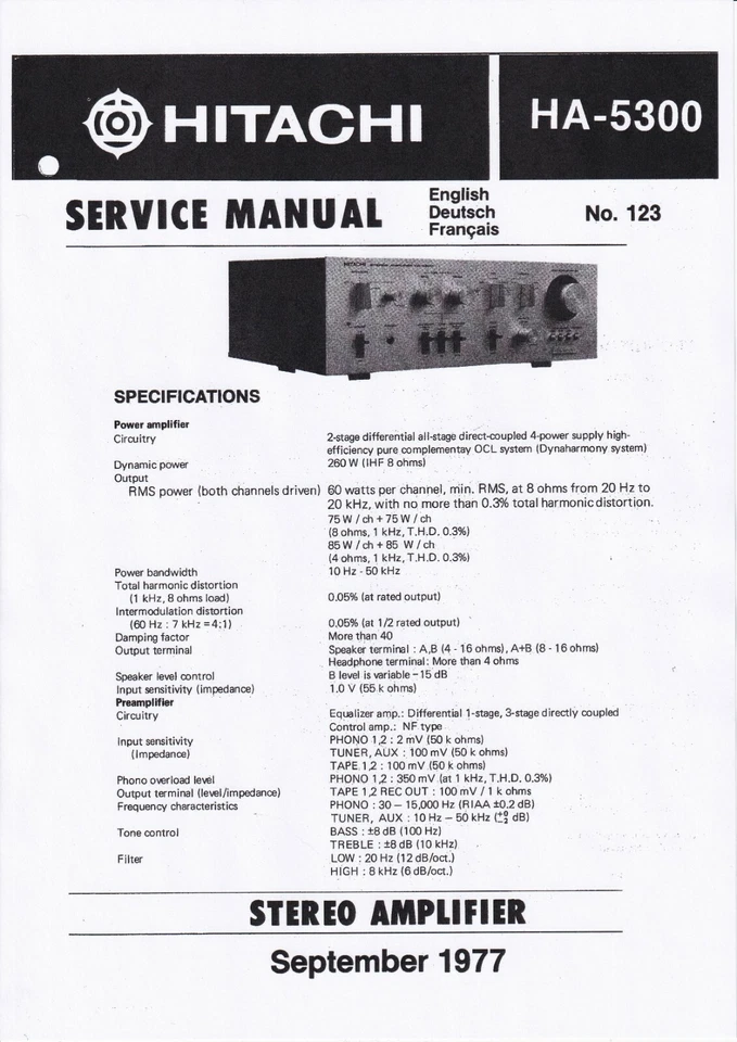 Servizio Manuale di Istruzioni per hitachi HA-5300 - Immagine 1 di 1