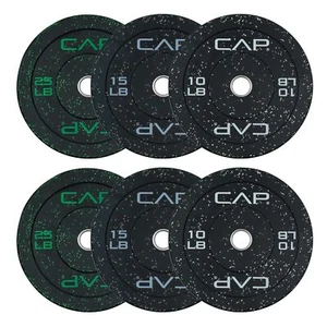 CAP Barbell Economy - Juego de placas de parachoques olímpicas moteadas con logotipo de color, negro - Imagen 1 de 5