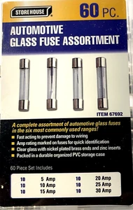 60 pc AUTOMOTIVE CAR AUTO FUSE ASSORTMENT GLASS AGC SET ELECTRONIC - Picture 1 of 5
