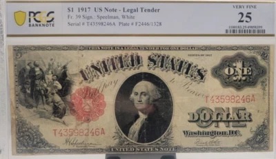 1917 $1 LEGAL TENDER US NOTE FR.39 SPEELMAN WHITE PCGS 25 VF - Image 1 of 2