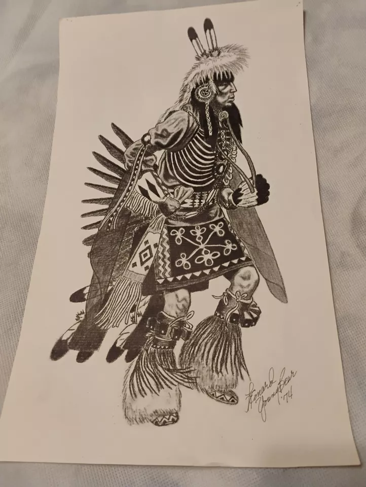 Vintage 1974 Leonard Young Bear Indian Dancer YoungBear Print - Image 1 of 4