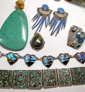 More Sterling turquoise earrings pendant and bracelet parts wear & repurpose lot - Picture 1 of 12