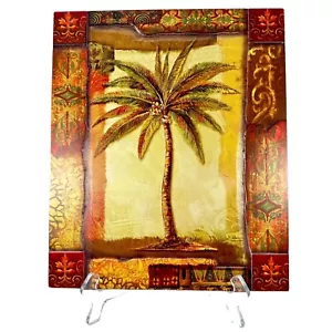 Palme Wandkunst Holz Plakette 11,75" x 10" buntes tropisches Dekor - Bild 1 von 5