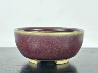 Preowned Tokoname Glazed Round Bonsai Pot Marutou w Patina - 2.75” By 1.25 - Image 1 of 4