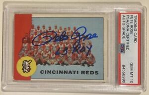 1963 Topps PETE ROSE Signed Reds Team Baseball Card #63 PSA/DNA Auto Grade 10