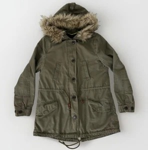 Gap Womens Jacket Size Medium Green Army Utility Faux Fur Hood Sherpa Liner Coat - Picture 1 of 22