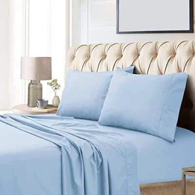 Ultra Soft 4PC Bedding Sheet Set All Size 100% Egyptian Cotton Sky Blue 1000 TC - Image 1 of 4
