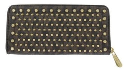 CARTERA CONTINENTAL MICHAEL KORS JET SET VIAJE MARRÓN MK PVC + TACHUELAS DORADAS CREMALLERA ALREDEDOR Foto 1 de 4